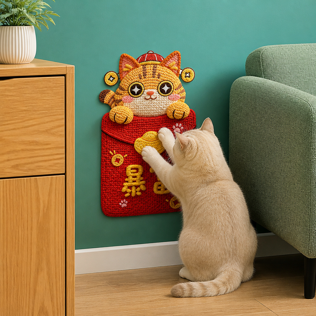 2in1 Woven Self-Adhesive Cat Scratching Mat & Furniture Protector with Interactive Toy
