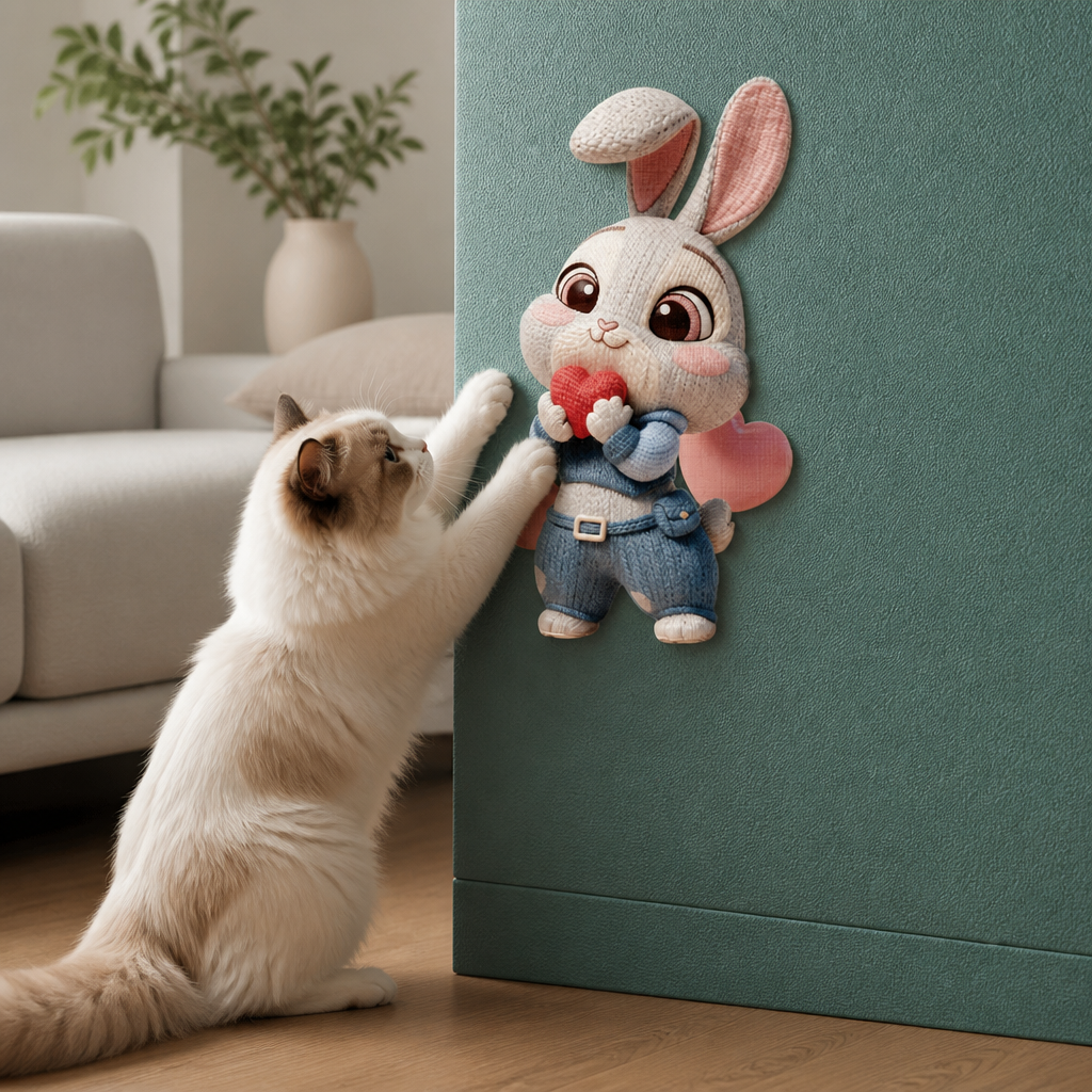 2in1 Woven Self-Adhesive Cat Scratching Mat & Furniture Protector with Interactive Toy