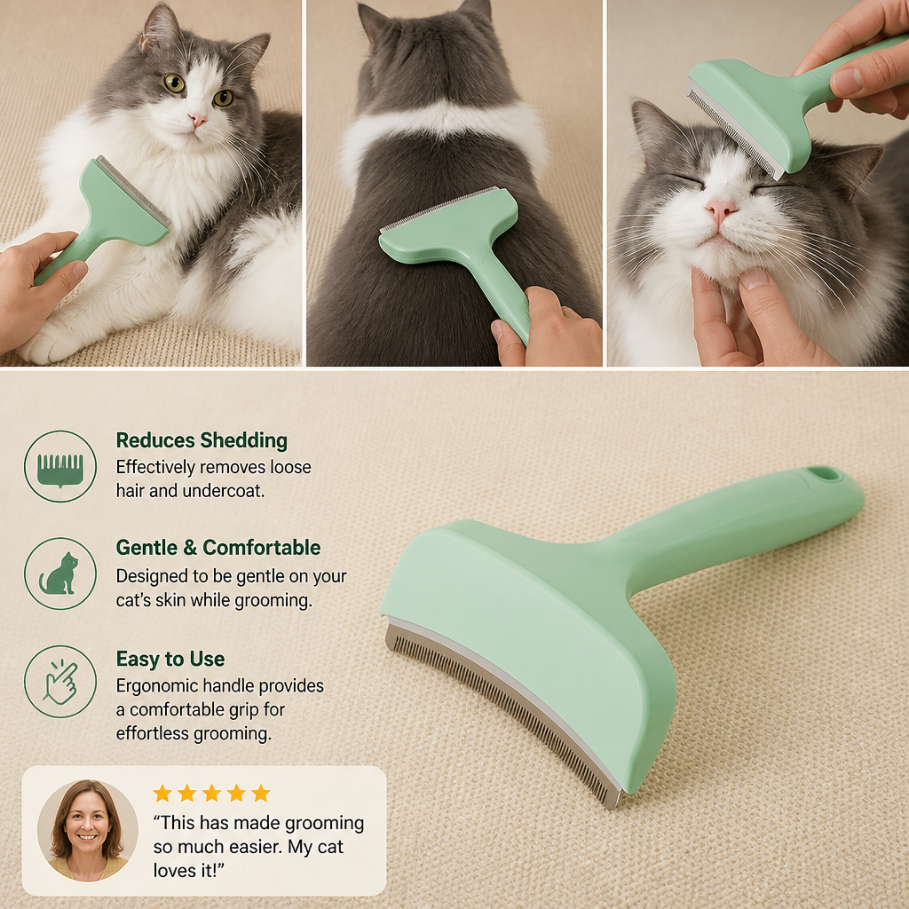 Cat Deshedding Undercoat Rake – Extra-Wide Grooming Tool for Loose Fur & Long Hair