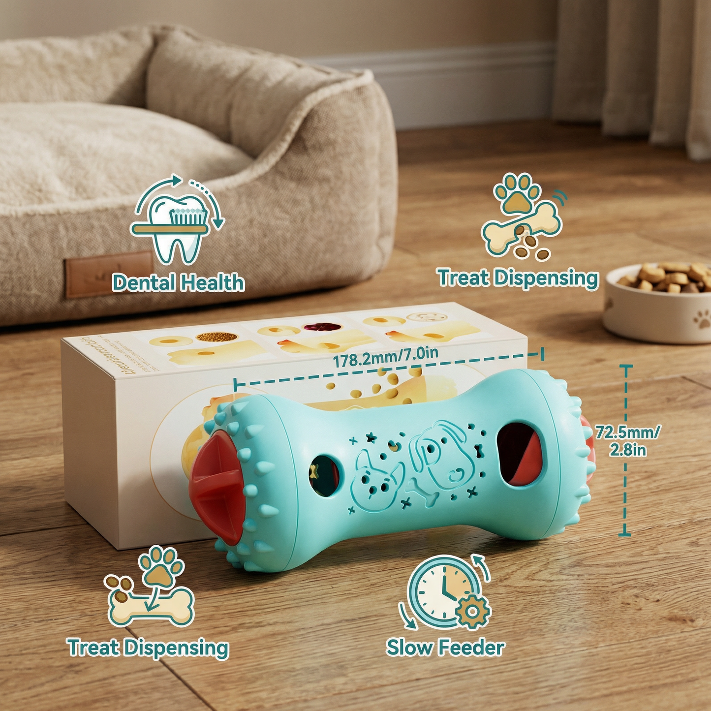3-in-1 Dog Chew Toy – Slow Feeder, Treat Dispenser & Dental Care