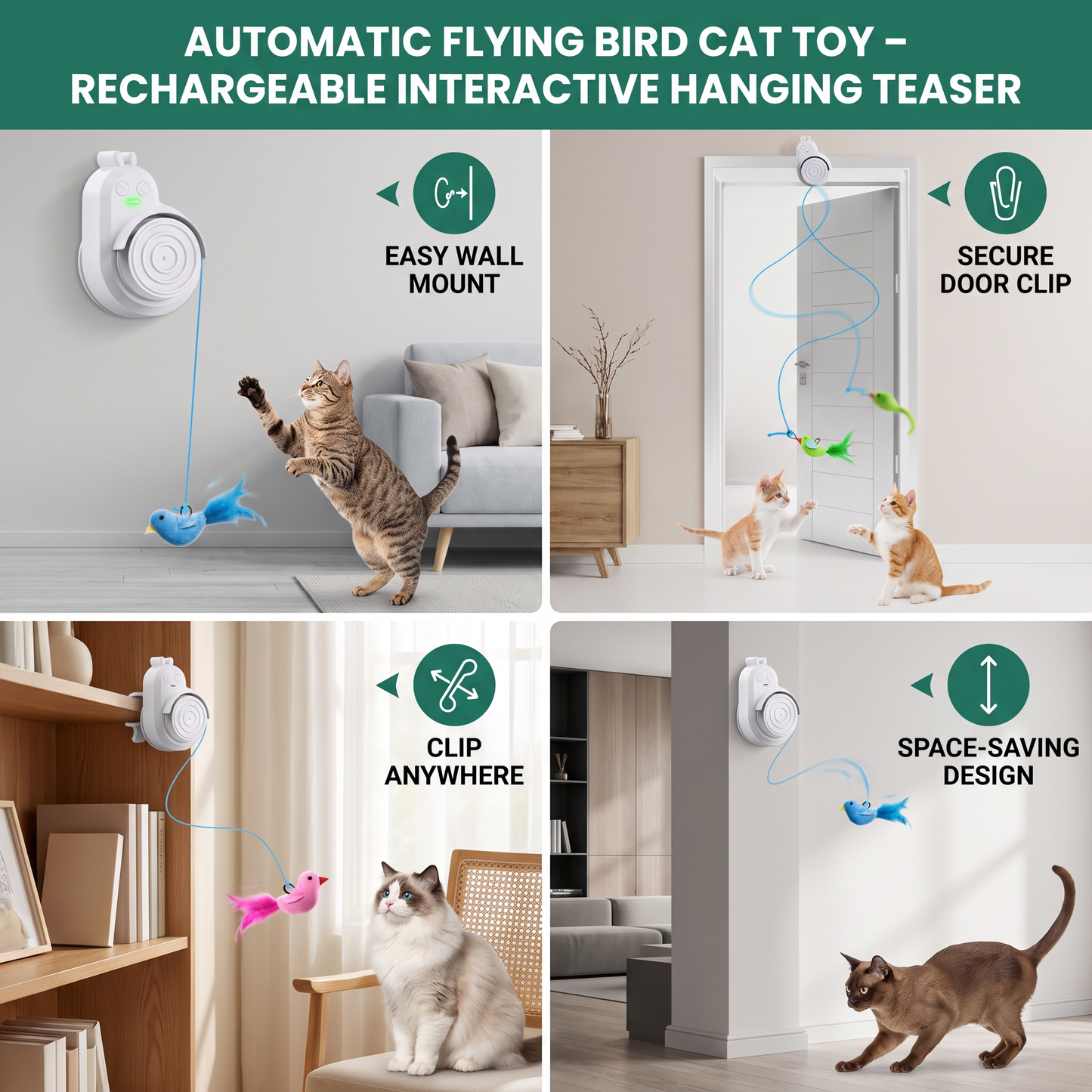 Automatic Flying Bird Cat Toy – Rechargeable Interactive Hanging Teaser