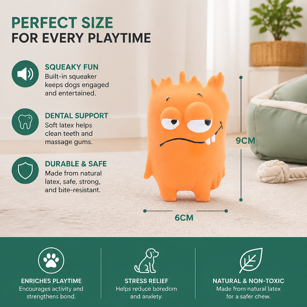 Durable Natural Monster Latex Dental Squeaky Dog Toy