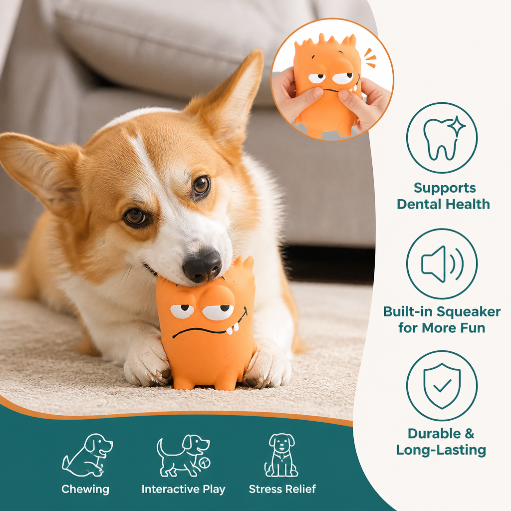 Durable Natural Monster Latex Dental Squeaky Dog Toy