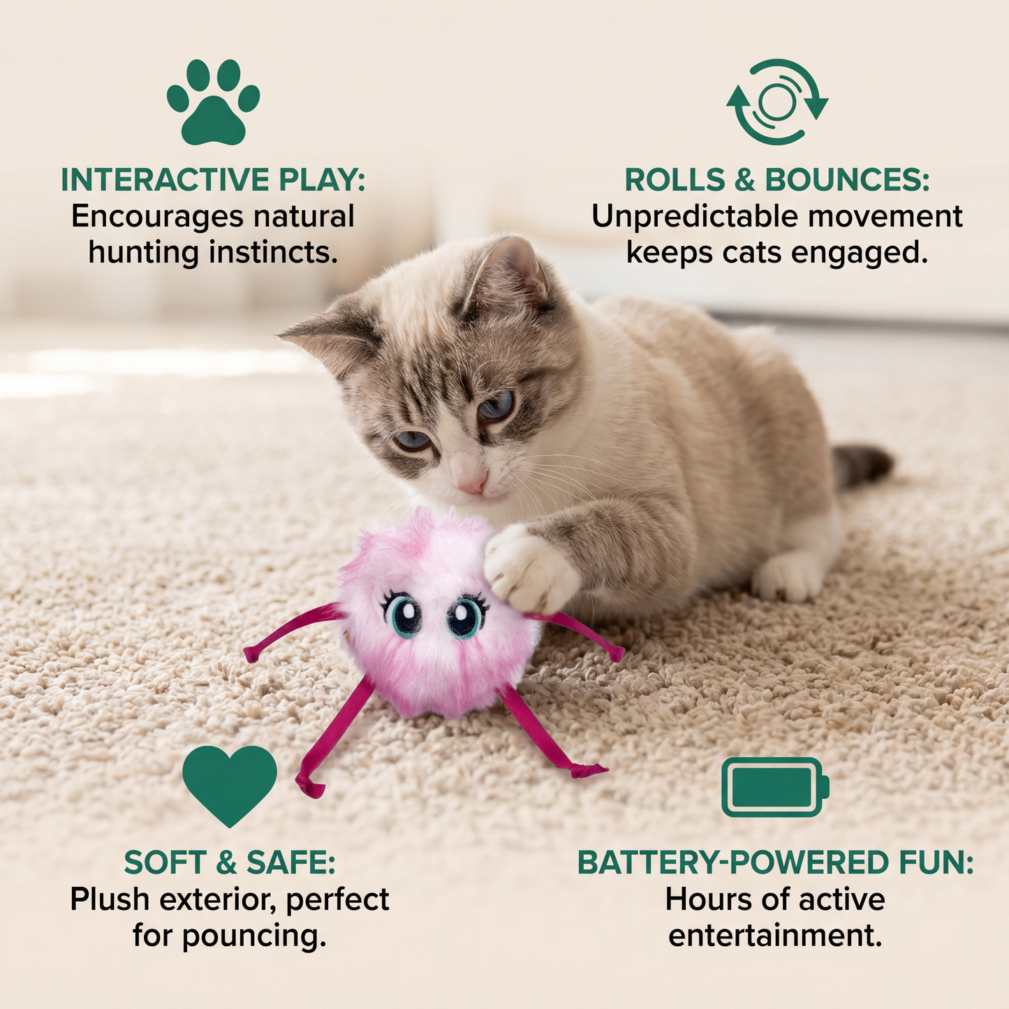 Cute Interactive Rolling Plush Cat toy
