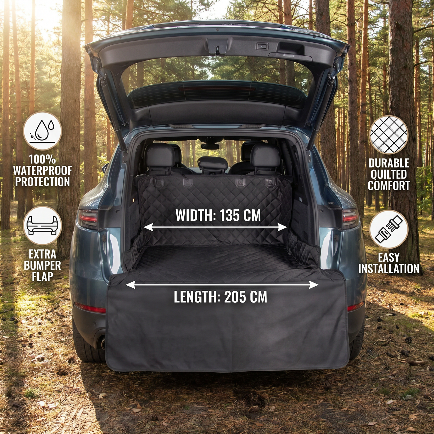 Waterproof SUV Dog Cargo Liner with Bumper Flap