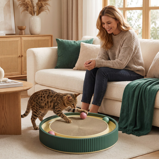 Interactive Cat Scratcher Pad with Rolling Balls and Relaxing Play Area