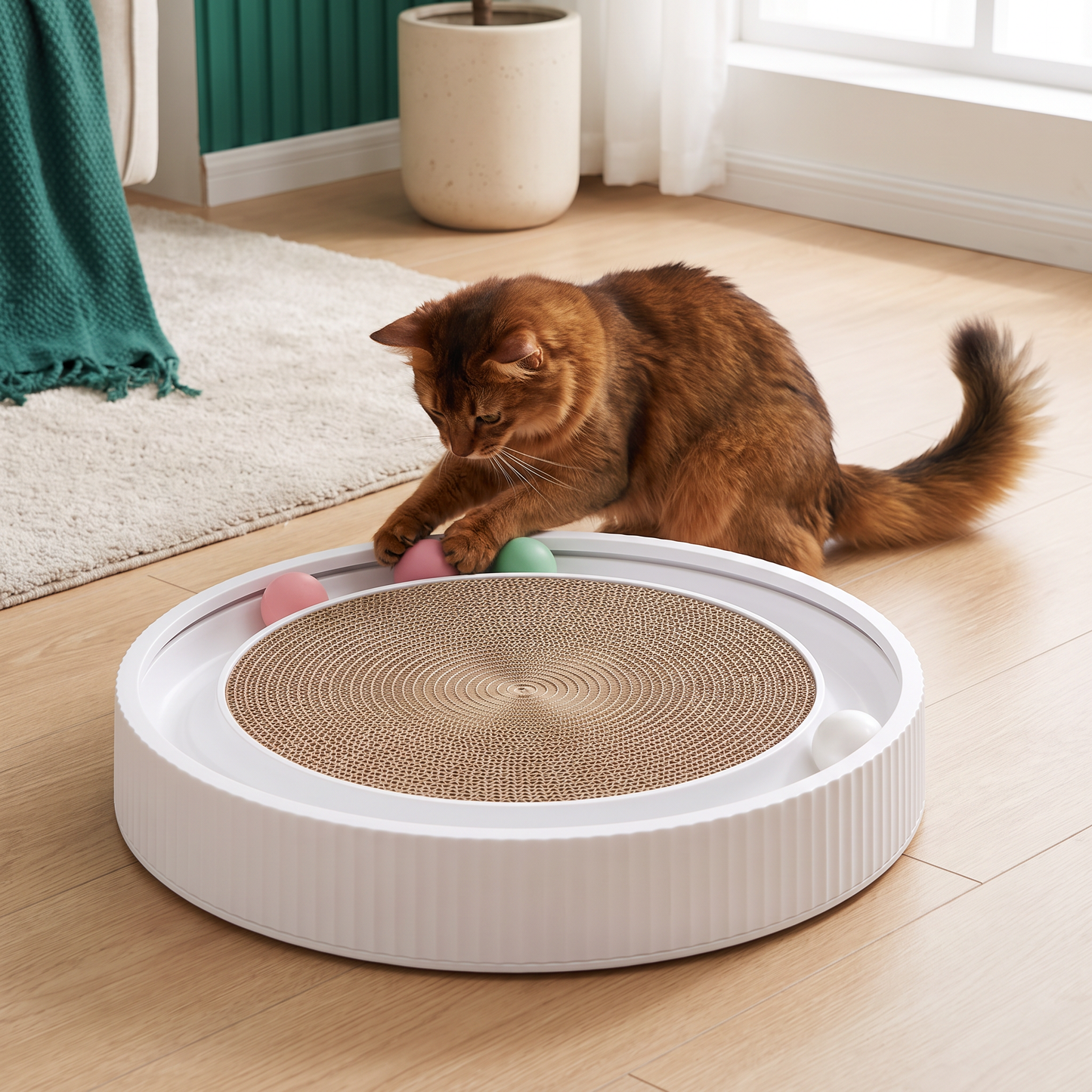 Interactive Cat Scratcher Pad with Rolling Balls and Relaxing Play Area