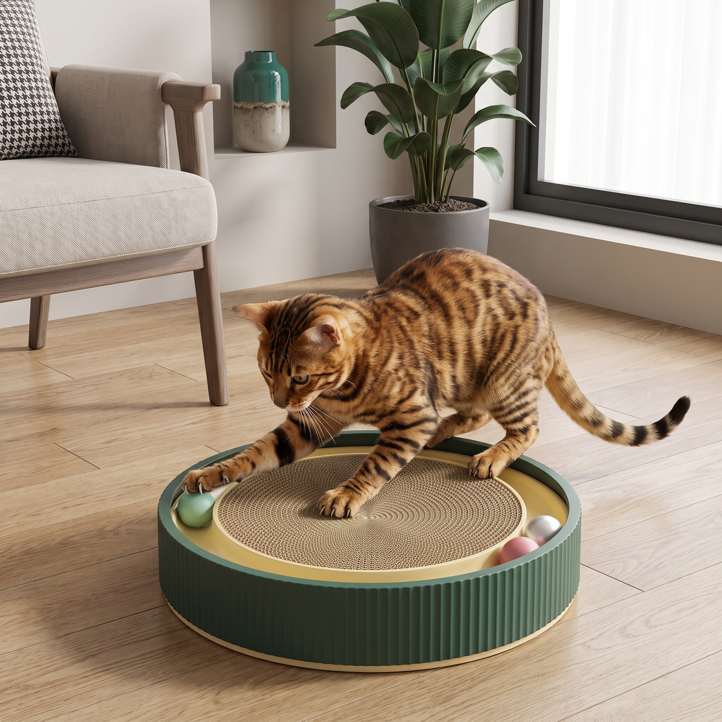 Interactive Cat Scratcher Pad with Rolling Balls and Relaxing Play Area