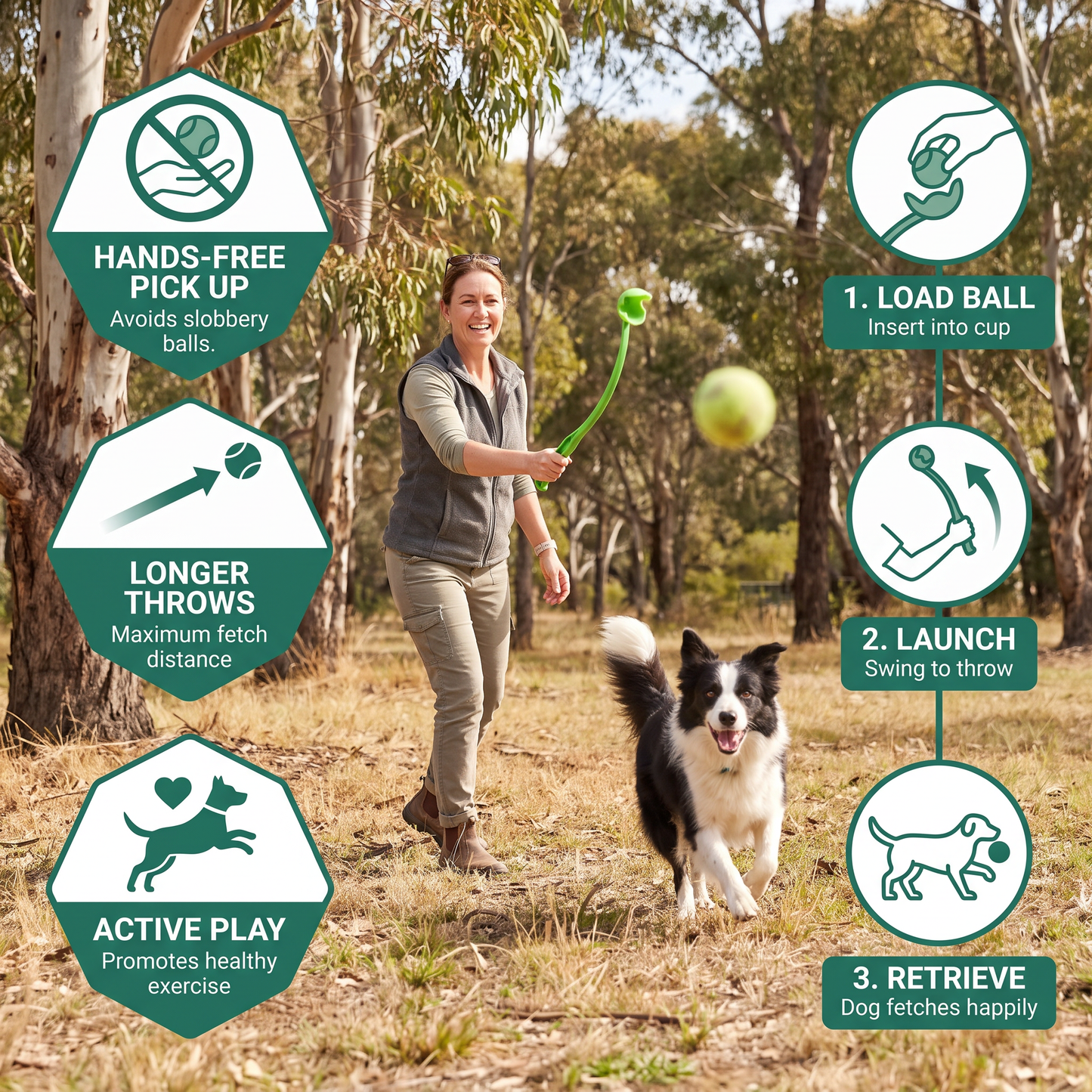Interactive Tennis Ball Launcher for Dogs – Long-Handle Fetch Thrower