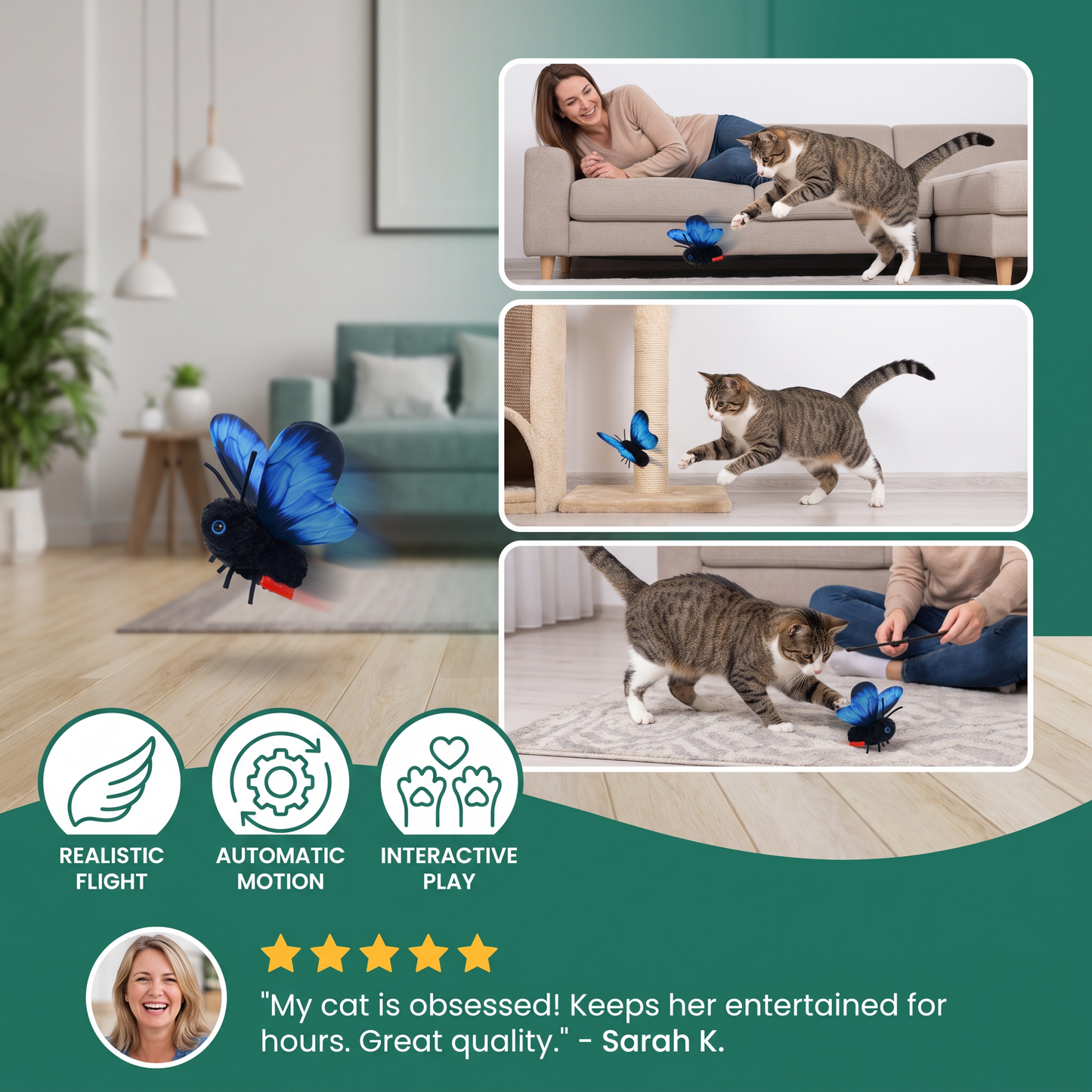 Interactive Flutter Butterfly Cat Toy – Automatic Flying Teaser