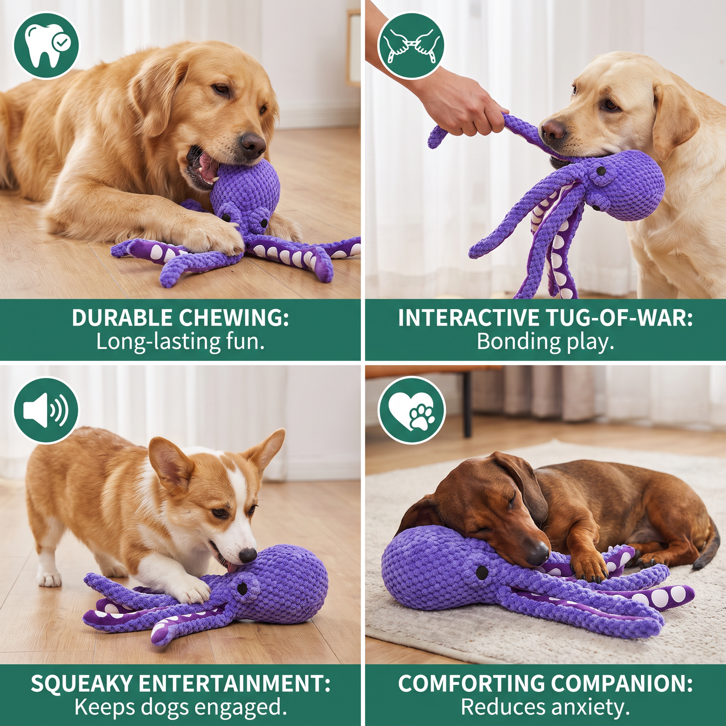 Large Octopus Plush Squeaky Dog Toy