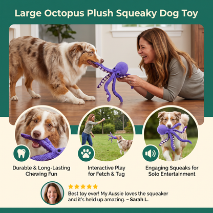 Large Octopus Plush Squeaky Dog Toy