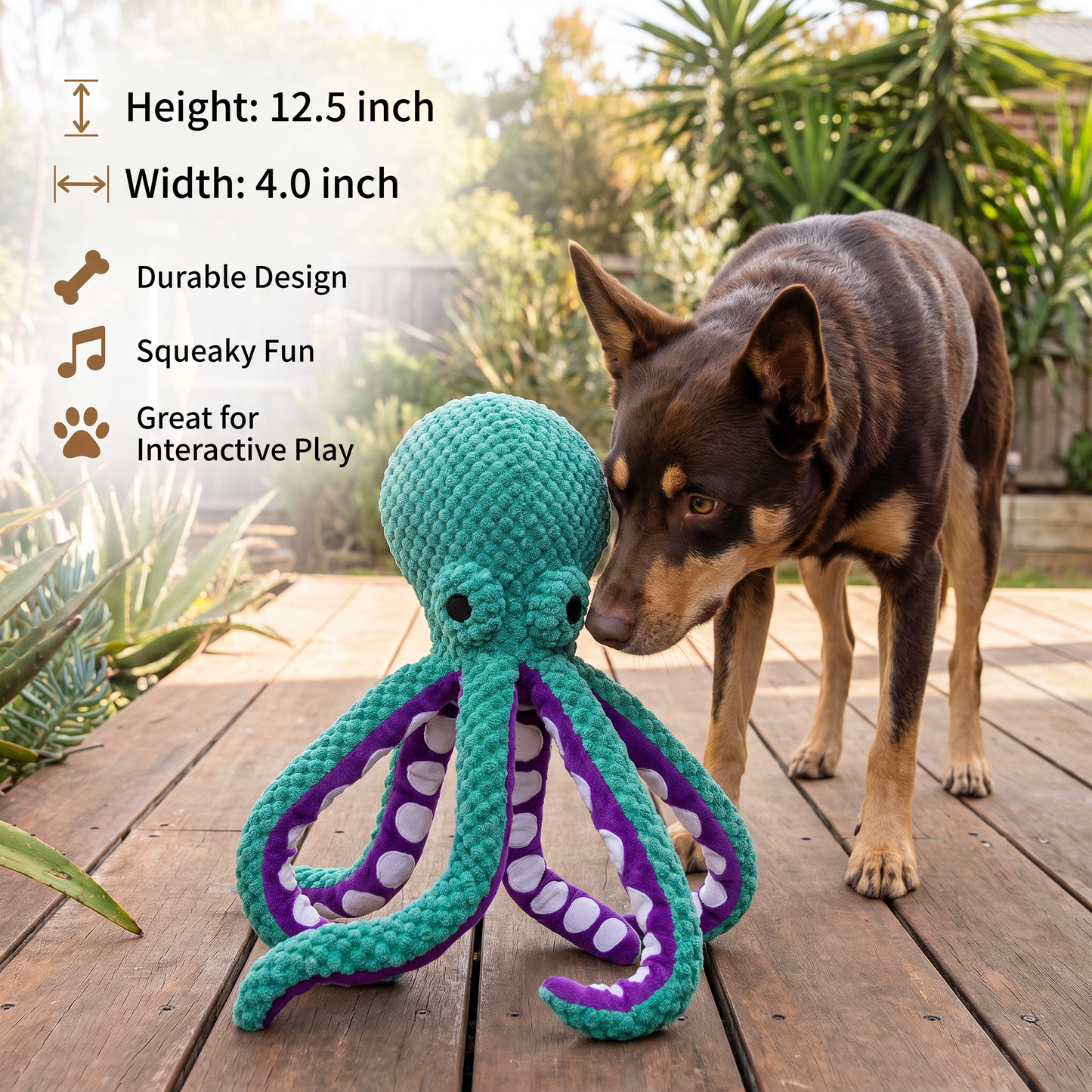 Large Octopus Plush Squeaky Dog Toy