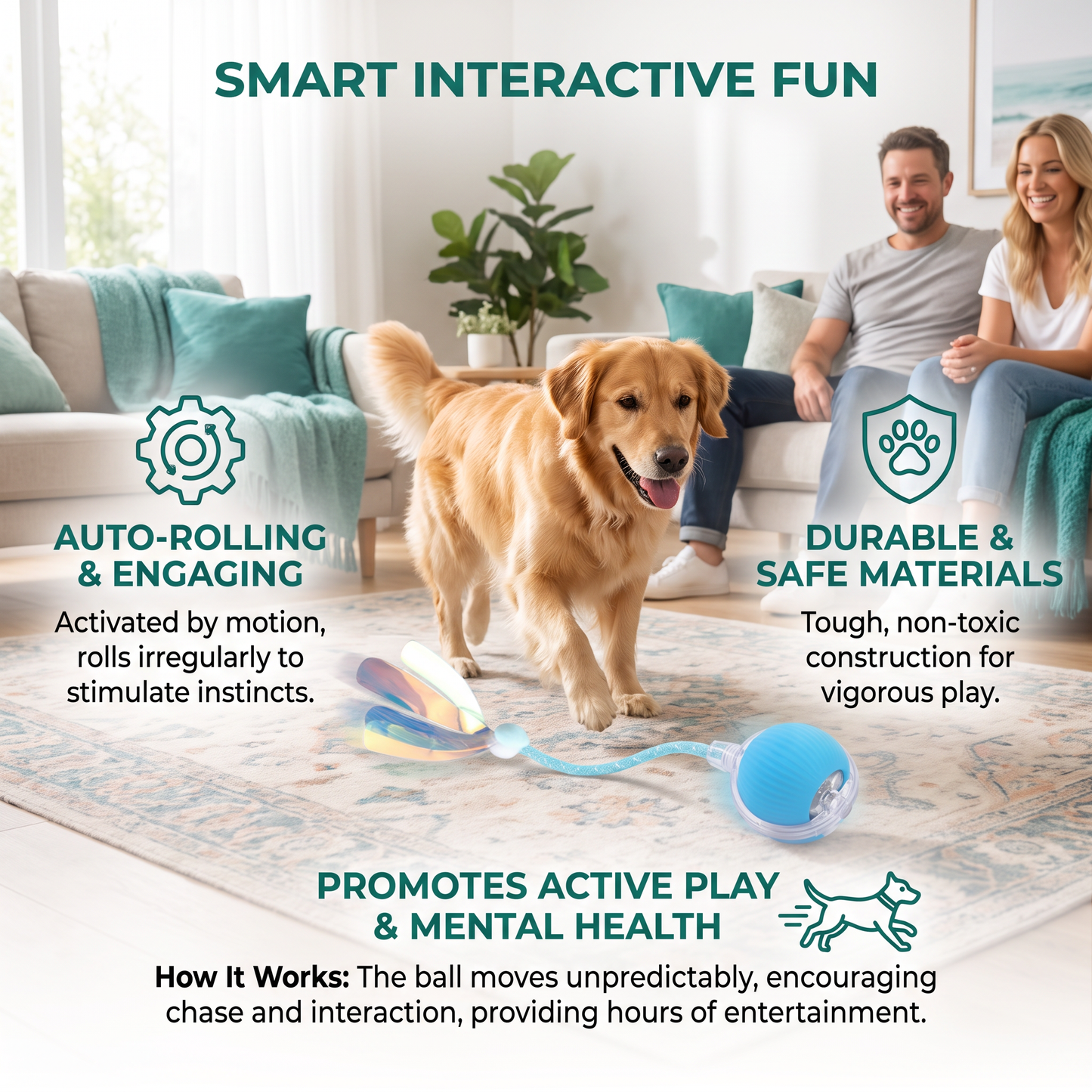 Upgraded Smart Rolling Dog Ball – Durable Interactive Toy with Mesh Tail