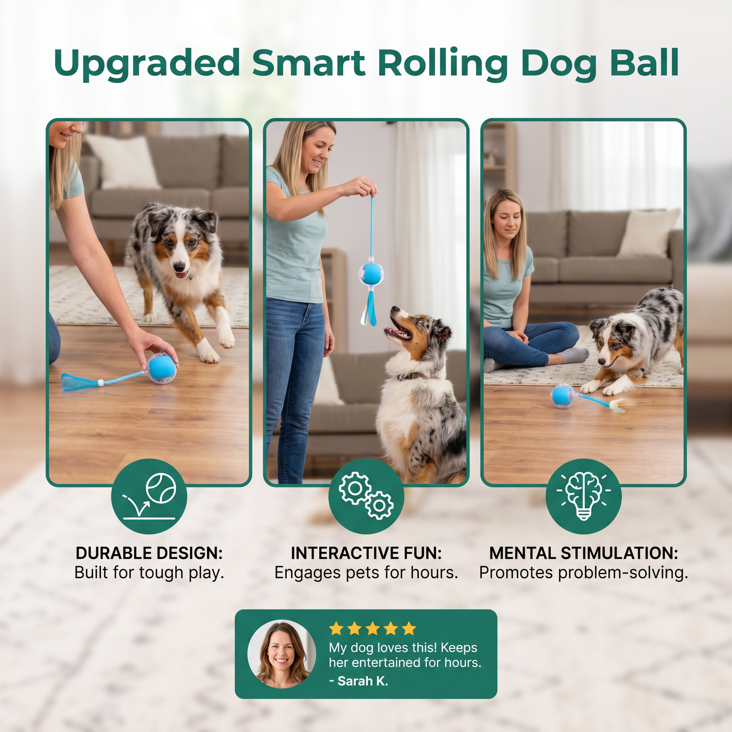 Upgraded Smart Rolling Dog Ball – Durable Interactive Toy with Mesh Tail