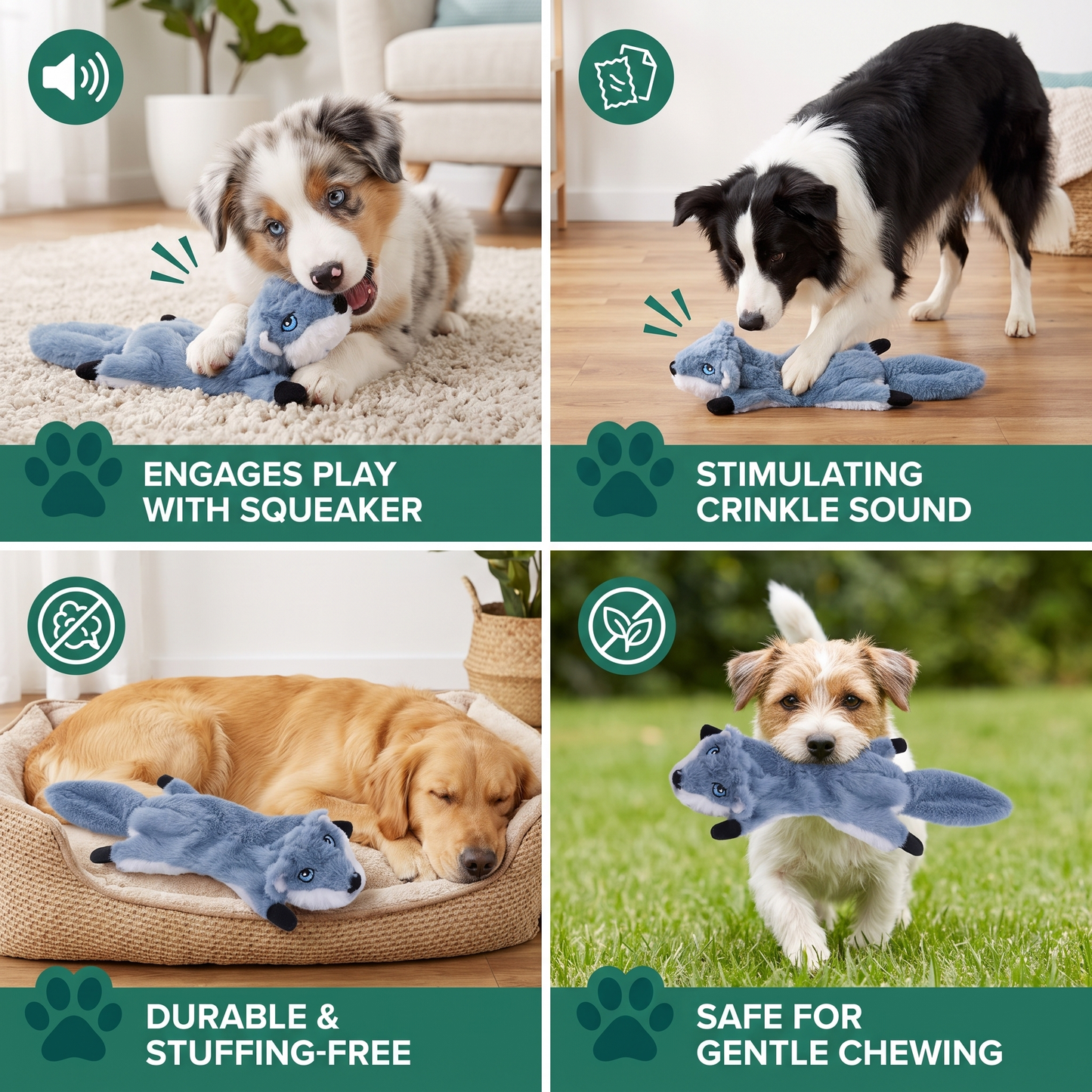 Durable Stuffing-Free Crinkle Squeaky Dog Toy