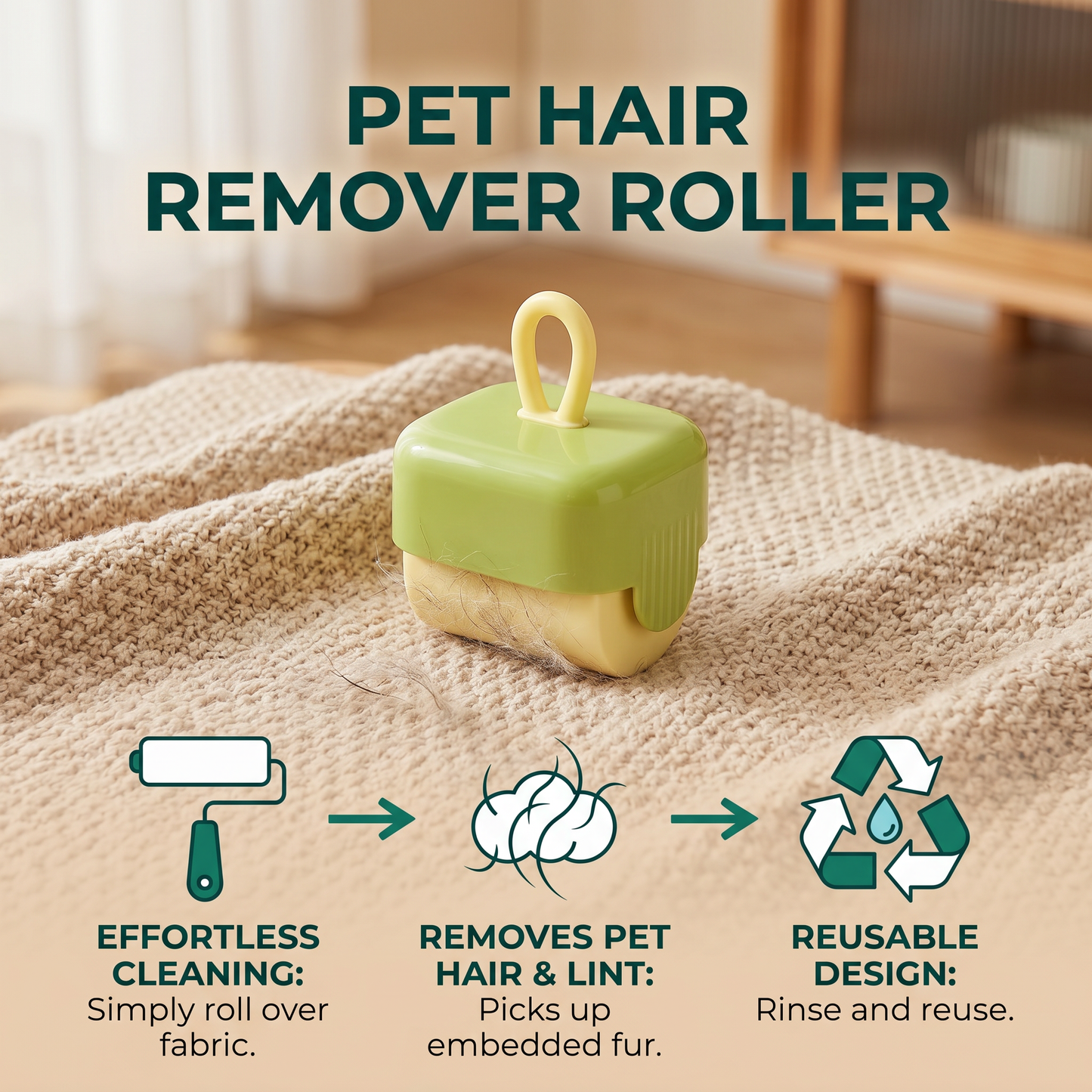 Pet Hair Remover Roller with Reusable Design for Easy Fabric Cleaning