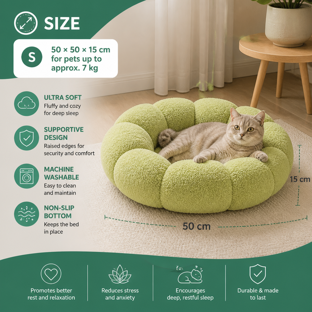 Luxury Floral Fluffy Donut Cat Bed – Soft & Washable Round Cushion
