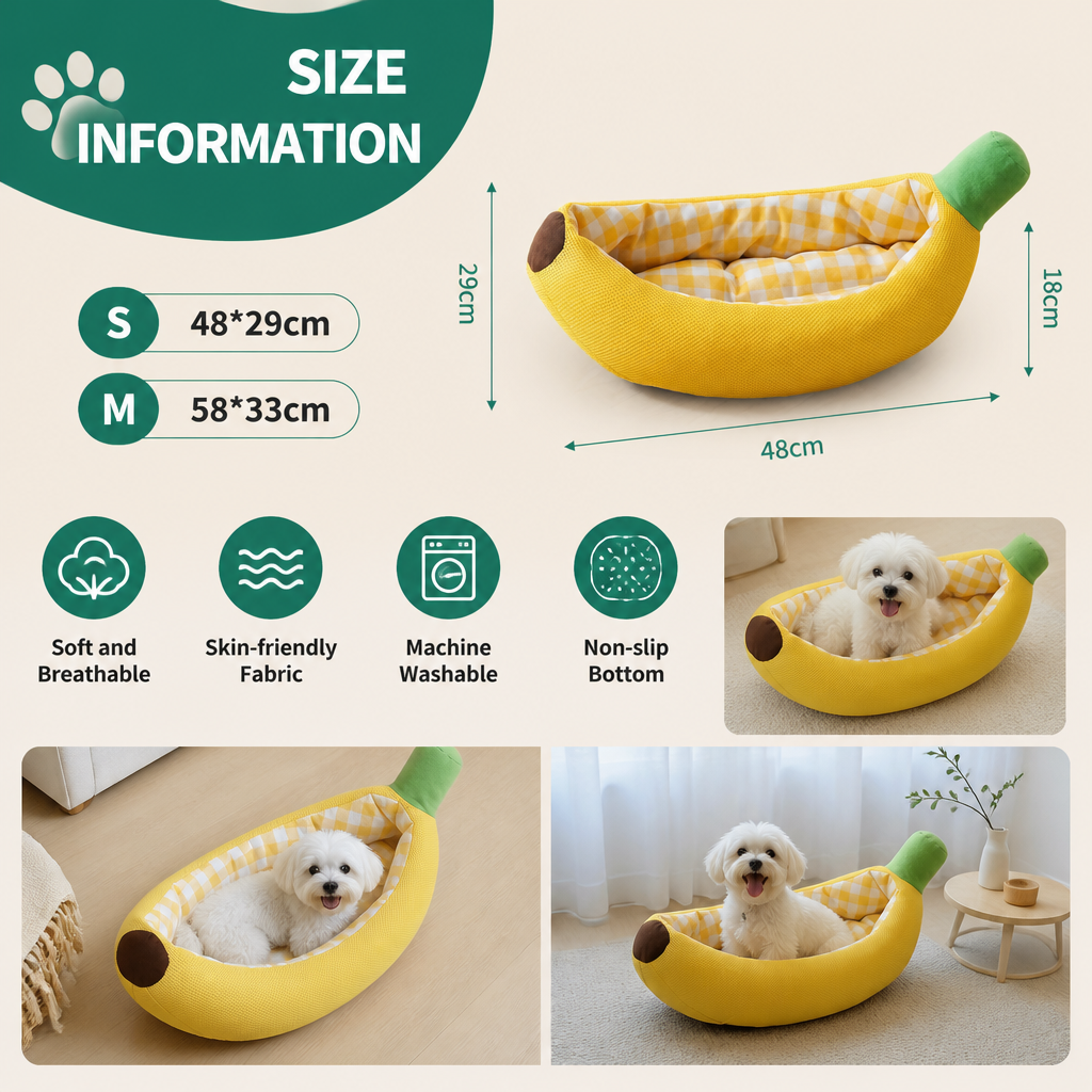 Banana-Shaped Cozy Pet Bed for Dogs