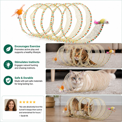 Collapsible Spiral Cat Play Tunnel with Feather Bells