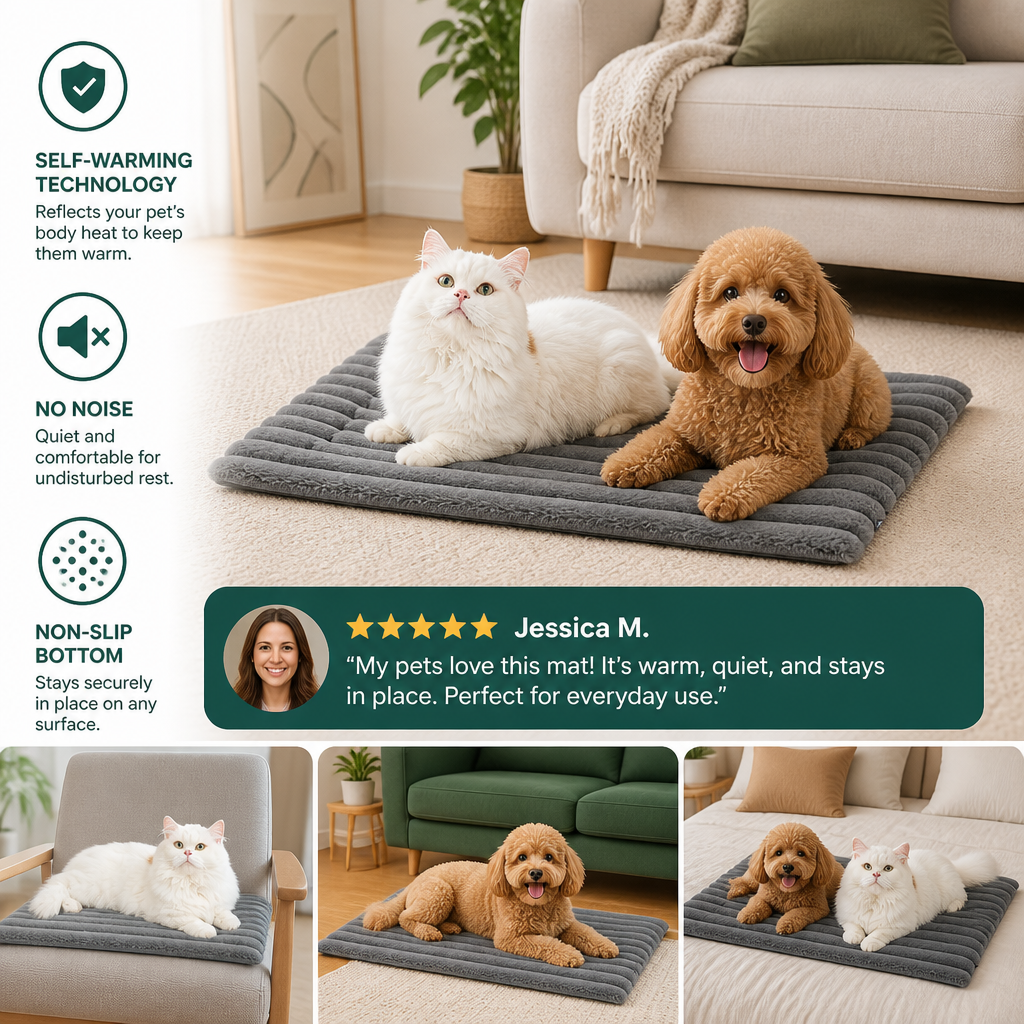 Self-Warming Pet Mat for Cats & Dogs – Quiet, Non-Slip & Electricity-Free