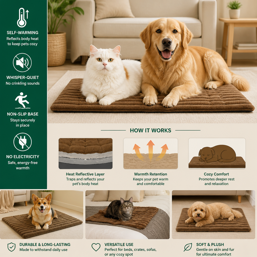 Self-Warming Pet Mat for Cats & Dogs – Quiet, Non-Slip & Electricity-Free