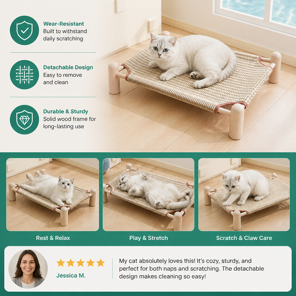 Wear-resistant detachable and durable cat pet sleeping bed with cat scratching board