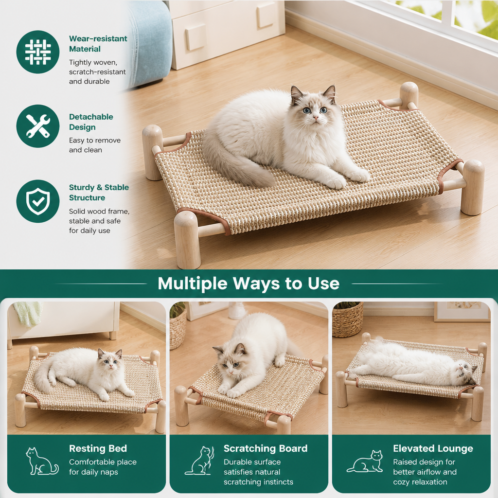 Wear-resistant detachable and durable cat pet sleeping bed with cat scratching board