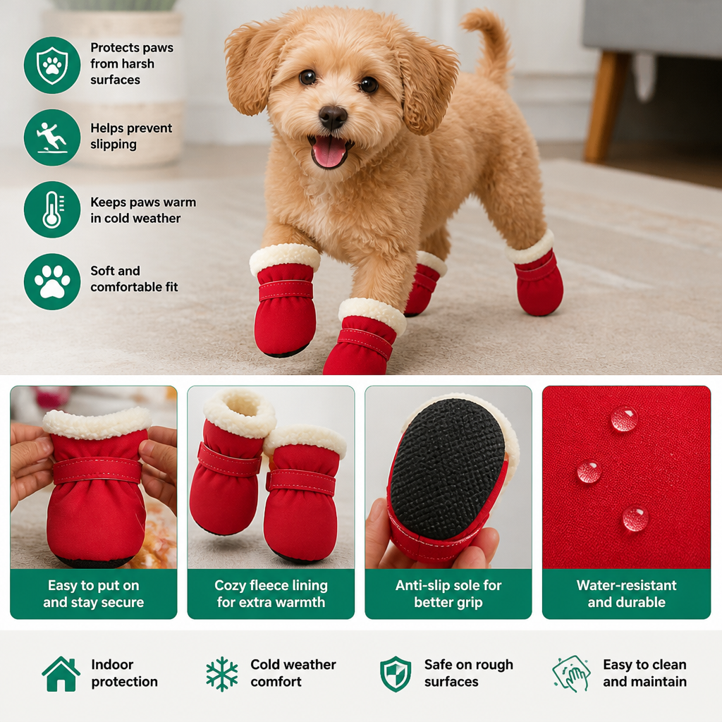 Soft Velvet Puppy Booties – Warm Non-Slip Paw Covers