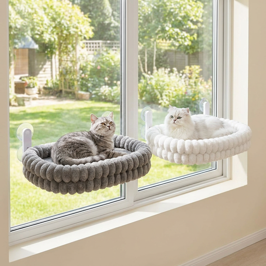 Fluffy Cordless Folding Cat Window Hammock with Strong Suction Cups & Washable Cover