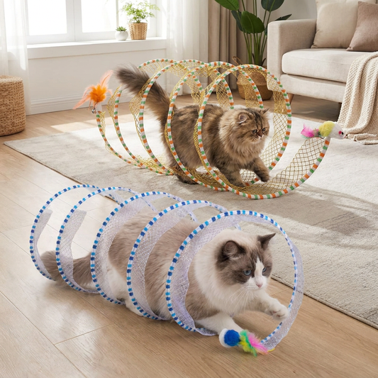 Collapsible Spiral Cat Play Tunnel with Feather Bells