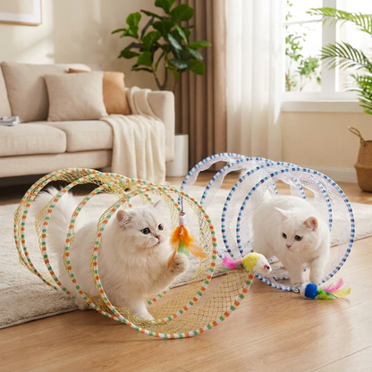 Collapsible Spiral Cat Play Tunnel with Feather Bells
