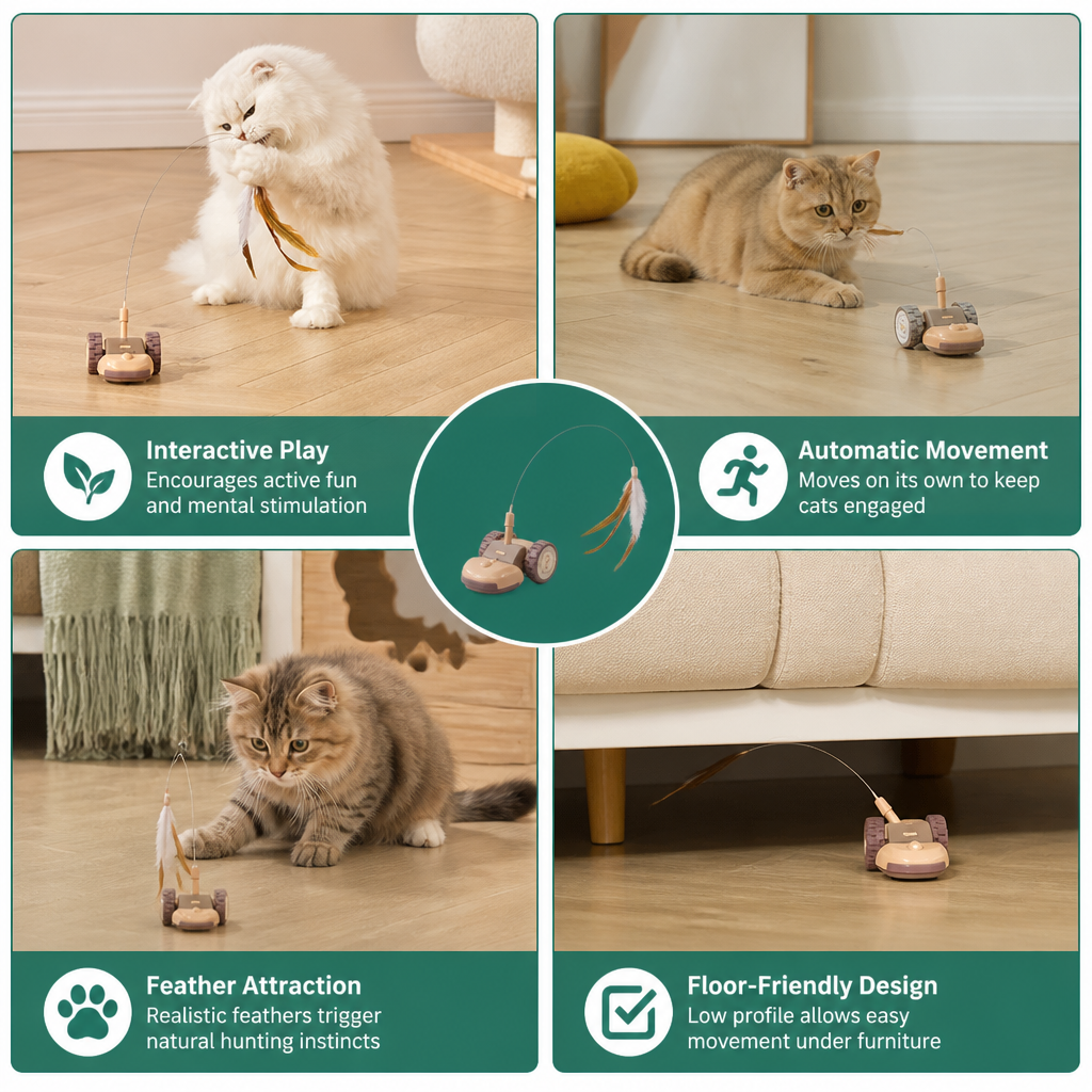 Interactive Cat Toy 3-in-1 – Moving Feather Chase for Active Playtime
