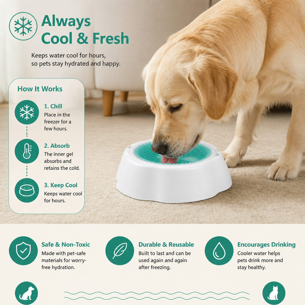 Cooling Pet Water Bowl for Dogs and Cats