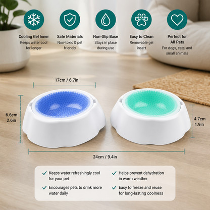 Cooling Pet Water Bowl for Dogs and Cats