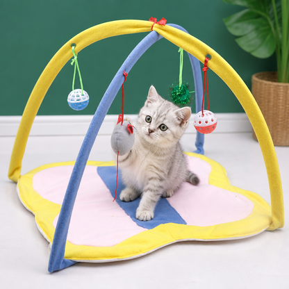 Foldable Cat Play Tent with Hanging Toys and Activity Mat