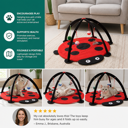 Foldable Cat Play Tent with Hanging Toys and Activity Mat