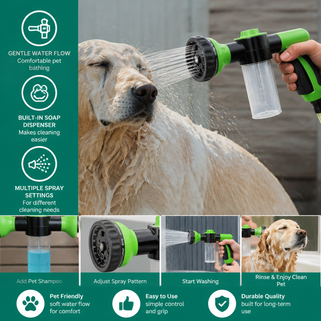 Pet Shower Sprayer with Gentle Water Flow for Easy Dog Bathing