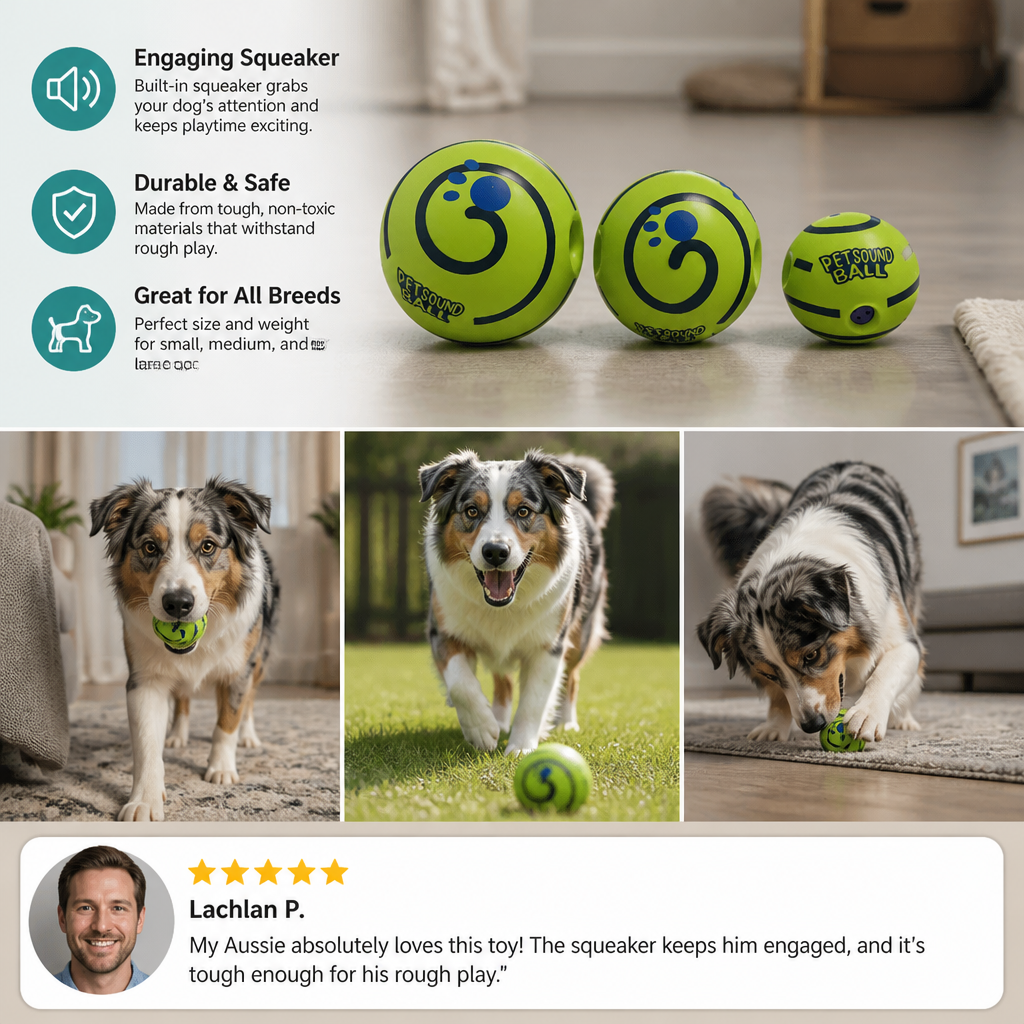 Interactive Squeaky Wobble Dog Ball – Durable Self-Play Toy