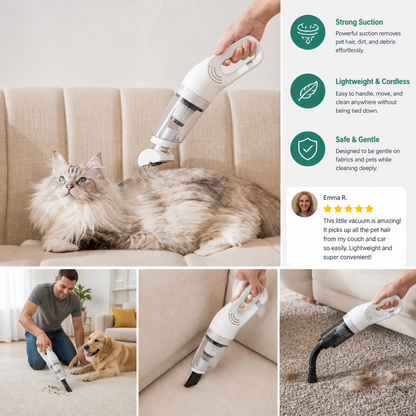 Cordless Pet Hair Hoover for Sofa and Carpet with Powerful Suction