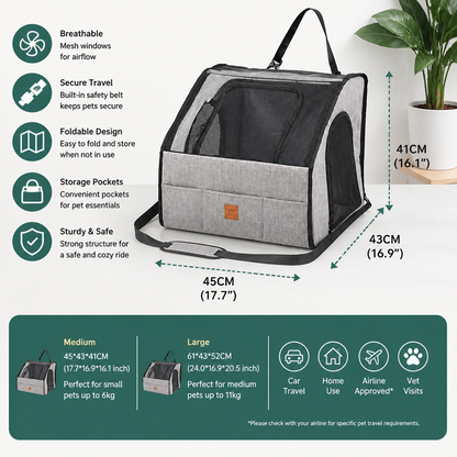 Safe Car Dog Seat – Foldable Carrier Bag with Mesh Windows and Safety Belt System