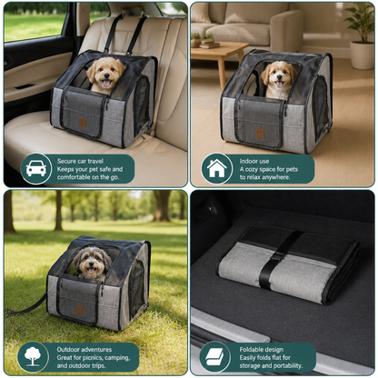 Safe Car Dog Seat – Foldable Carrier Bag with Mesh Windows and Safety Belt System