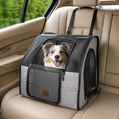Safe Car Dog Seat – Foldable Carrier Bag with Mesh Windows and Safety Belt System