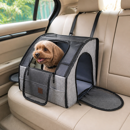 Safe Car Dog Seat – Foldable Carrier Bag with Mesh Windows and Safety Belt System
