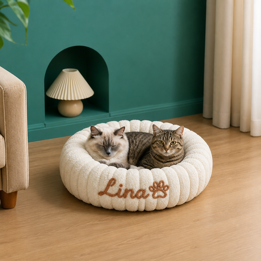 Personalized Round Fluffy CAT Bed