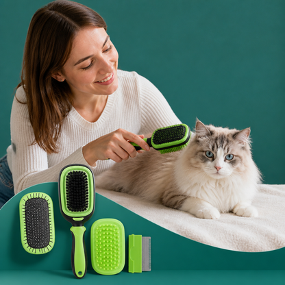 Dog And Cat Brush With Removable Fur Comb - 2-In-1 Brush For Gentle Coat Care