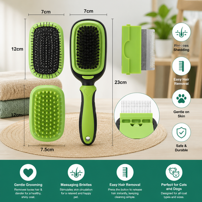 Dog And Cat Brush With Removable Fur Comb - 2-In-1 Brush For Gentle Coat Care