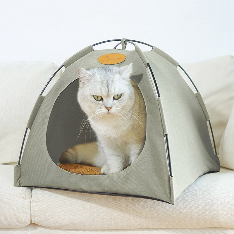 Premium Cat Tent with Rattan Mat