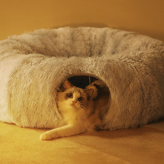 Plush Cat Tunnel with Play Bed