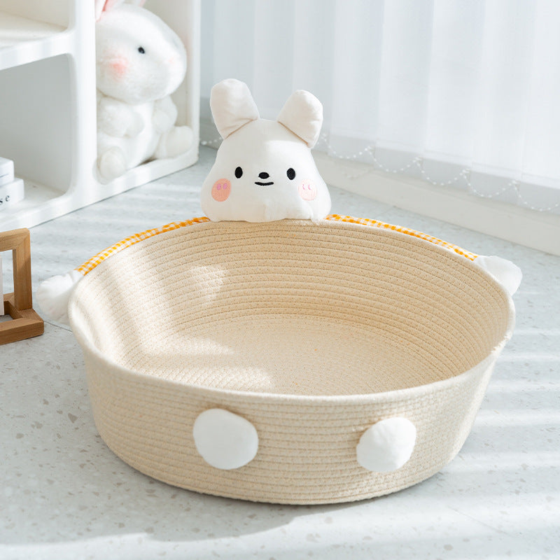 Pretty Handwoven Cotton Rope Cat Bed, Designed in the Shape of an Animal